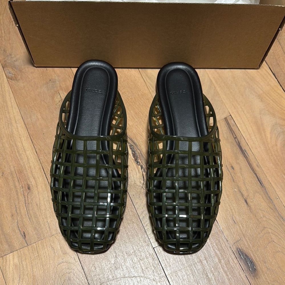 Vince Olive Green Woven Slide Loafers